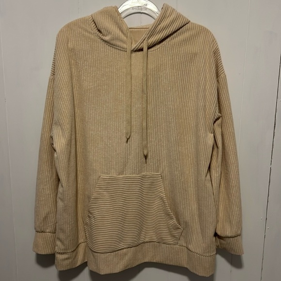 Long Sleeve Ribbed Corduroy Hoodie Tan Size Large - Picture 1 of 7